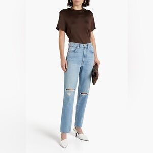 SLVRLAKE Blue Distressed Denim SIERRA High Rise Straight Jeans 26 100% Cotton